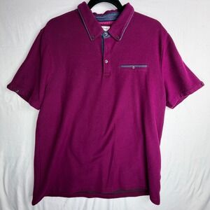 English Laundry Polo Shirt XL Purple Short Sleeve Button Down Collar Pique